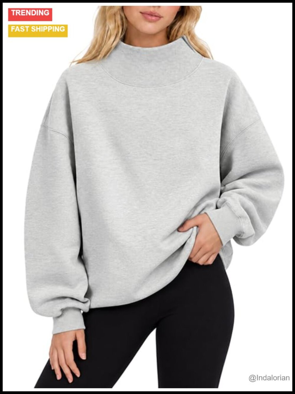 Womens Oversized Mock Neck Sweatshirt Fleece Lined Pullover Cozy Fall